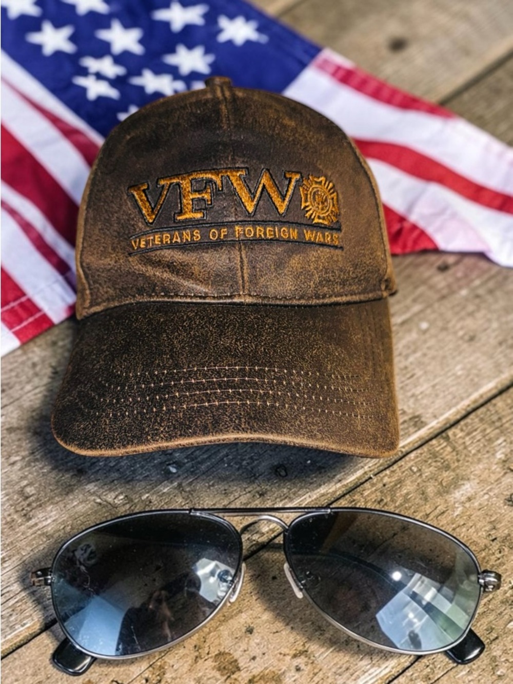 Brown VFW Adjustable Hat EUC